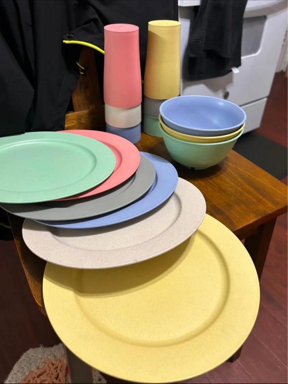Pastel Melamine Dinnerware Set - Mint, Coral, Lavender, Yellow